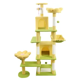 71 Inch Flower Cat Tree With Large Condo Removable Flower Cushion And Hammock Yellow (Option: defaulttitle)