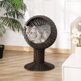 Handwoven Elevated Cat Bed with Soft Cushion & Egg Chair Shape (Option: Coffee-450x430x440 mm)